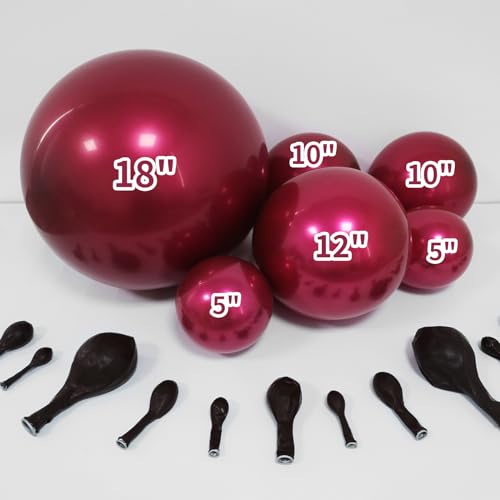 Double Stuffed Burgundy Balloons Different Size 115Pcs 5/10/12/18 Inch Maroon Balloon Garland Arch kit for Birthday Wedding Baby Shower Anniversary Party - color: Burgundy