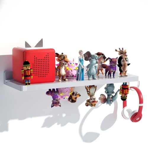 for Tonies Shelf Magnetic - Tonies Figure Organizer for Kids Room, Wooden Magnetic Display Shelf for Tonies Box Holder, Wall Floating Shelves Toy Storage Compatible Charging Station (1 Tier, Grey) - color: Grey, size: 1 Tier
