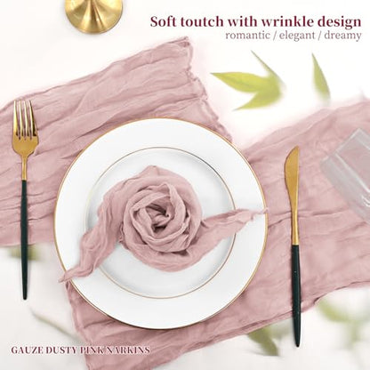 42 Dusty Pink Gauze Cheesecloth Napkins, 20 x 20 Inch Wrinkled Rustic Boho Dinner Napkins for Wedding,Dinner,Family Everyday Use/Parties - color: Dusty Pink, size: 20" x 20" (Set of 42)