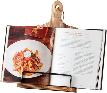 Willow & Croft Premium Cook Book Stand. Farmhouse Cutting Board Stand Cookbook Holder, Recipe Book Holder. Distressed Cookbook Stand for Kitchen Counter. Rustic Home Decor, Adjustable Display Stand. - style: Brown - Cutting Board Design