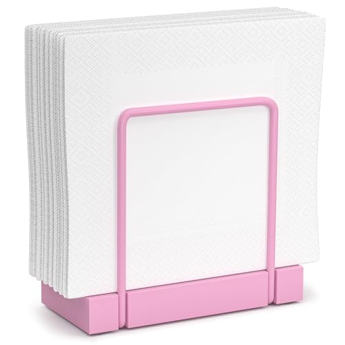 Wican Napkin Holder for Table, Pink Kitchen Accessories Appliances for Table Farmhouse Cocktail Picnic Rustic Bamboo Iron Wood Holders for All Dining Room Decor Pink - color: Totally Pink, size: 5.78*2.51*5.04 inch