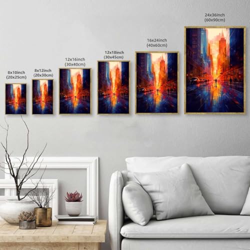 Framed Sunset Cityscape Canvas Print Modern Contemporary Poster Wall Art Stunning Painting Pictures Wall Decor for Living Room Office Home Decoration (24L x36W,Gold Framed) - size: 24L"x36W"