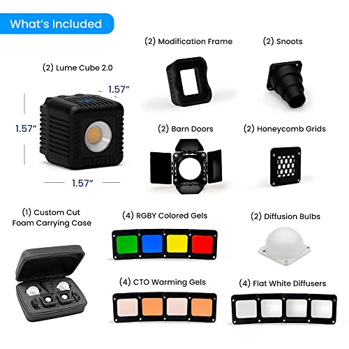 Lume Cube 2.0 Professional Lighting Kit | 20-Piece LED Lighting Kit with Diffusion and Gels | Adjustable Brightness, Bluetooth Control, Waterproof, Indoor Studio & Outdoor Use, for Photo and Video - size: 20 Pack Kit