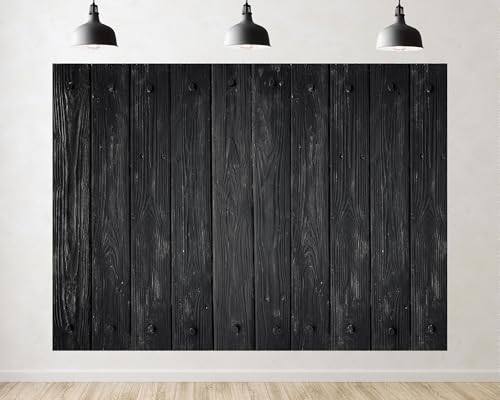 Trykid 7x5ft Black Wood Plank Texture Backdrop Rustic Timber Surface Photography Background Industrial Style Tapestry Party Decoration Photo Studio Prop Fabric - size: 7x5ft