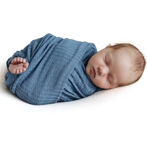 Newborn Photography Props for Baby Boys and Girls Newborn Wraps for Infant Baby Photoshoot Waffle Texture Knit Blanket - color: Blue Jeans