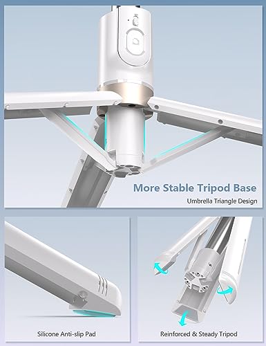 45'' Selfie Stick with Light, Travel Tripod Essentials with Wireless Remote, Portable Cell Phone Tripod Stand, Beach Cruise Ship Essentials for Family, Compatible with 4-7.2" All Smartphone - color: White - 45" Standard Height