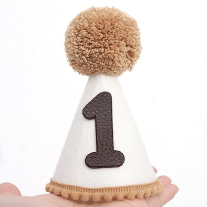 Neutral 1st Birthday Party Hat - Simple First Cone Hat, One Birthday Decoration Photo Props - color: Khaki
