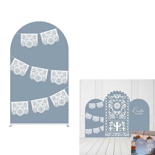 Arch Backdrop Cover Dusty Blue Mexican Fiesta Baptism Baby Shower Double-Sided Chiara Arch Spandex Fabric Cover for Wedding Parties Decorations (2.2x5ft Cover,g4042) - color: g4042, size: 2.2x5ft cover