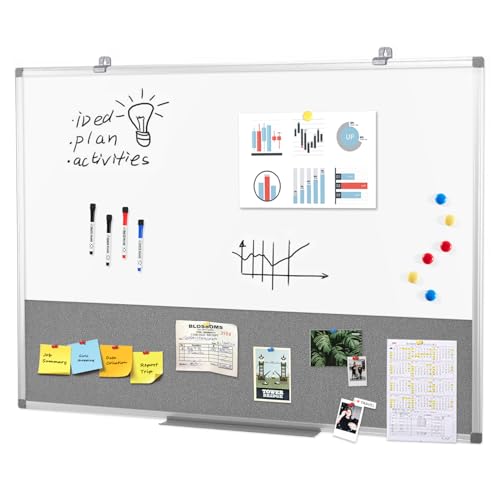Combo Dry Erase Bulletin Board Wall Mounted Whiteboard and Pin Board Vision Board for Home Kitchen School Office College,Whiteboard & Felt Gray,36x24inches - color: Grey-horizontal, size: 36"W x 24"H