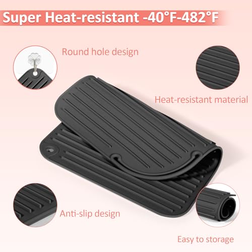 Heat Resistant Mat Large Silicone Hot Hair Tools Holder for Curling Irons Flat Iron Hair Straightener Mat Portable Vanity Pad Accessories/Organizer - color: Black, size: 1 PACK