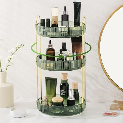Rotating Makeup Organizer for Vanity, Perfume Skin Care Organizers Large, Bathroom Counter Make Up Cosmetic Storage, Clear Spinning Skincare Lipstick Holder,3 Tiers, Green - color: Gem Green, size: Standard-3 Tier