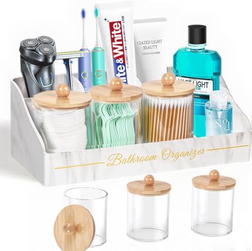 Tucao Toothbrush Holders, Toothbrush Holders for Bathroom with 6 Large Capacity Storage Slots & 3 Qtip Holders - Sturdy for Bathroom Counter Organizers and Storage Countertop - Marble White - color: White, size: 3 Cups