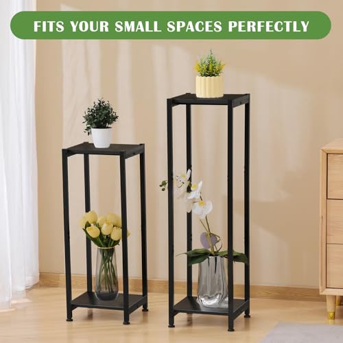 Dipion Extra Tall Plant Stand Indoor,40 Inch Plant Stands,2 Tier Metal Plant Stand with Heavy Duty Wood,Black