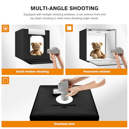 Light Box Photography 20"x20" with 160LED Lights and 4 Color Backdrops Photo Box with Lights, Foldable Light Box with Adjustable Brightness, 3000-6500K Dimmable Portable Picture Box Shooting - size: 20" with 3000-6500K