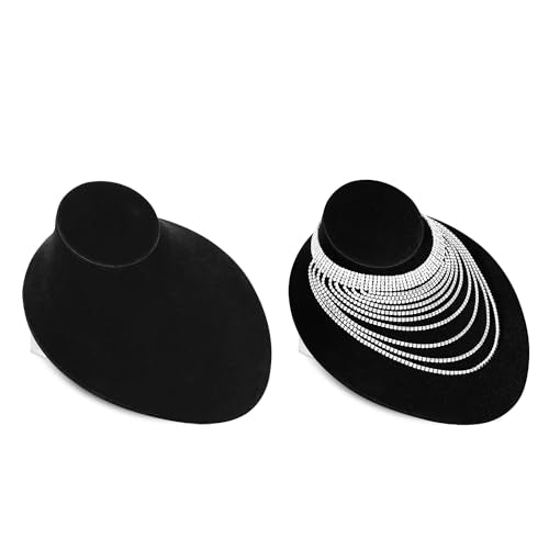 MOOCA Black Velvet Lay Down Necklace Bust Display Jewelry Display Necklace Chain Jewelry Bust Holder Stand, 2 Pcs, Black Velvet - color: Black Velvet