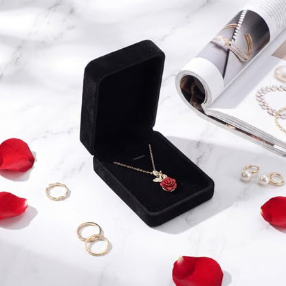 Yolev Velvet Necklace Gift Boxes Black Pendant Box for Jewelry Gifts Small Jewelry Gift Box Storage Display Case for Necklace Wedding Engagement Birthday Anniversary Valentine's Day