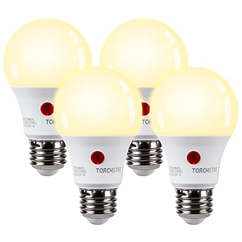 TORCHSTAR Dusk to Dawn Light Bulbs Outdoor, Sensor A19 LED Light Bulb, Auto on/Off Photocell Automatic for Outdoor Lighting, 2700K, Pack of 4 - color: Soft White (2700k)
