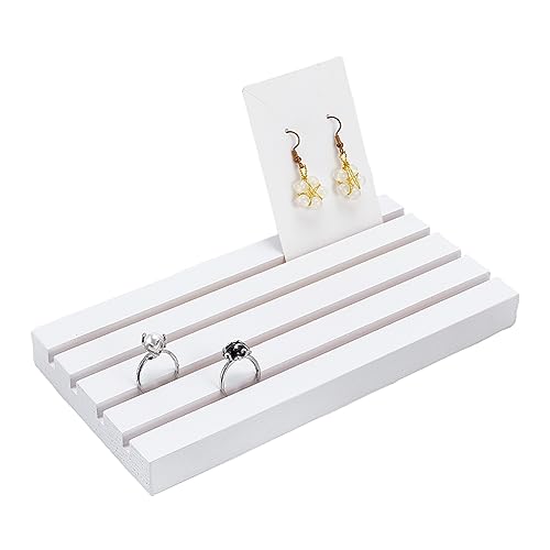 NBEADS Natural Wood Earring Display Stands, 4-Slot Rectangle White Wood Earring Card Holder for Rings, Earring Display Cards and Photo, Home Decorations, 7.87×3.9×0.79" - color: 4 Slots Wooden White 7.87x3.9"