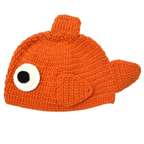 Handmade Knitted Cute Little Goldfish Beanie Crochet Hat Photography Prop Cap - size: Large