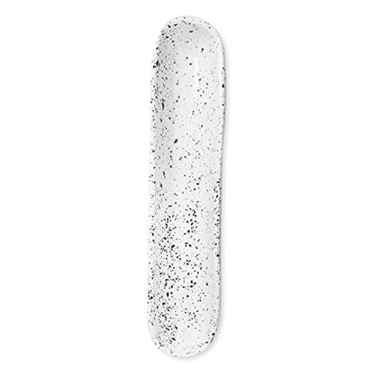 roro Ceramic Stoneware Hand-Molded Speckled Spotted Relish Plate (Olive Boat Tray Set of 2, White)