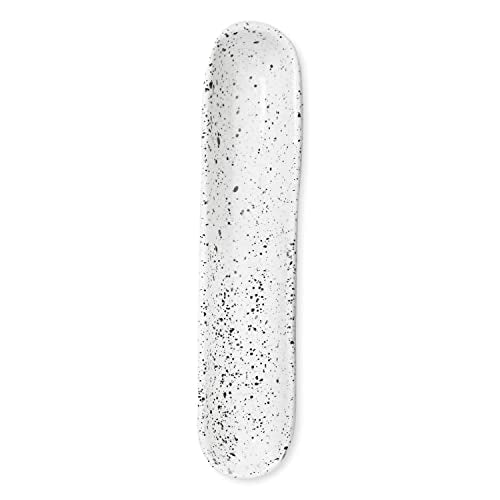 roro Ceramic Stoneware Hand-Molded Speckled Spotted Relish Plate (Olive Boat Tray Set of 2, White)