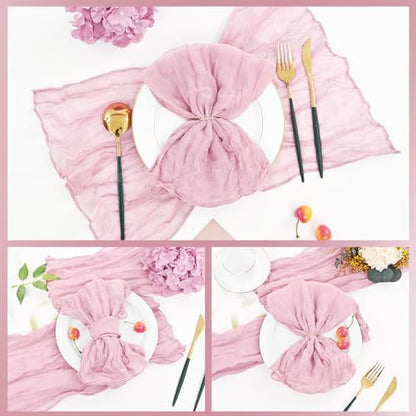 42 Pcs Light Pink Gauze Cheesecloth Napkins, 20 x 20 Inch Wrinkled Rustic Boho Dinner Napkins for Wedding,Dinner,Family Everyday Use/Parties - color: Light Pink, size: 20" x 20" (Set of 42)
