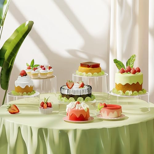 6Pcs Buffet Risers, Food Risers for Buffet, Acrylic Boxes for Display Round Riser Display Cases Acrylic Round Display Base, Clear(Size 6",6.5",6.7",7",7.5",8") - color: Clear-Round