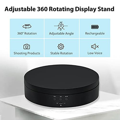 Mcbazel 360 Degree Rotating Display Stand, 5.4 Inch Motorized Spinning Platform, Electric Lazy Susan, Turntable Table Base for Photography, Jewelry, Watch, Cup - Max Load 3kg, Black - color: Black+5.4inch