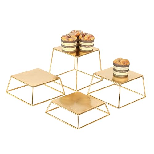 Dessert Table Risers Display Stands Food display Gold Metal Square Retail Pizza,Cupcake,Candy Stands Food Platter Tray,6x6 INCH,Set of 4