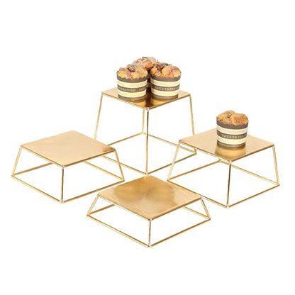 Dessert Table Risers Display Stands Food display Gold Metal Square Retail Pizza,Cupcake,Candy Stands Food Platter Tray,6x6 INCH,Set of 4