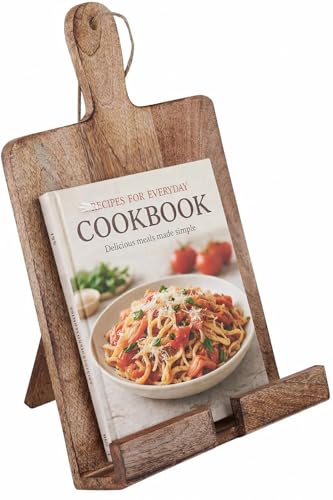 Wedding Cooking Gifts Wooden Cookbook Stand Chopping Board Style Foldable Recipe Book Stand Holder Easel for Kitchen Text Book Tablet L 9.5 x B 1.5 x H 14 inches (Brown) - color: Brown