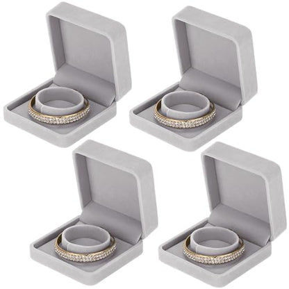LETURE 4 Pieces Classic Velvet Bracelet Bangle Pendant Necklace Gift Box, Travel Jewelry Box Display Storage Case for Gift, Wedding, Engagement, Proposal, Birthday (4PCS Bracelet-GREY) - color: 4PCS Bracelet-GREY