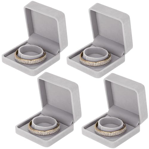 LETURE 4 Pieces Classic Velvet Bracelet Bangle Pendant Necklace Gift Box, Travel Jewelry Box Display Storage Case for Gift, Wedding, Engagement, Proposal, Birthday (4PCS Bracelet-GREY) - color: 4PCS Bracelet-GREY