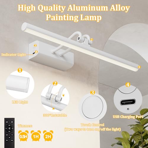 Battery Operated Picture Light for Wall, White - color: White, size: 13.8Inch