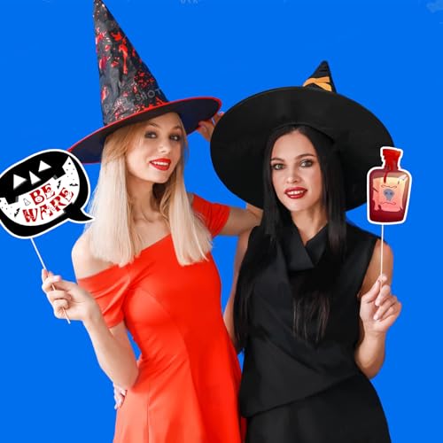 Halloween Photo Booth Props Kit, 24 Pieces DIY Vintage Scary Party Supplies, Vampire Skull Witch Photo Booth Props Kit for Women & Men Dress Up Accessories Costumes Props