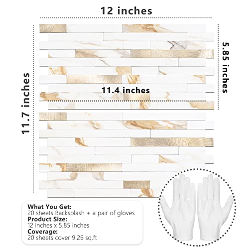 STICKGOO 20 Sheets Peel and Stick Backsplash Tile, Stick on Backsplash for Kitchen and Bathroom, Calacatta Gold Marble Look PVC Mixed Gold Self Adhesive Wall Tiles - color: Calacatta Gold + Metal Gold