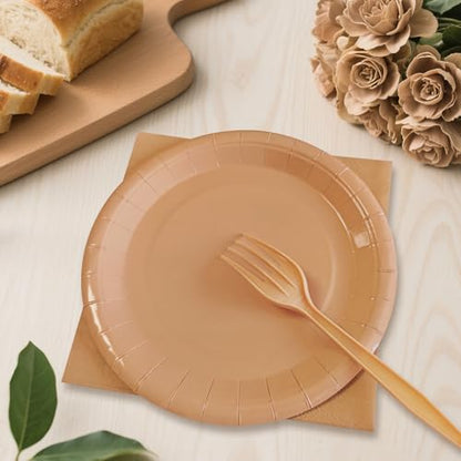 Serves 35 Guests Gradient Brown Plates and Napkins Party Supplies,7" Gradient Brown Birthday Dessert Paper Plates and Napkins,Disposable Party Dinnerware for Wedding,Graduation - color: Gradient Brown