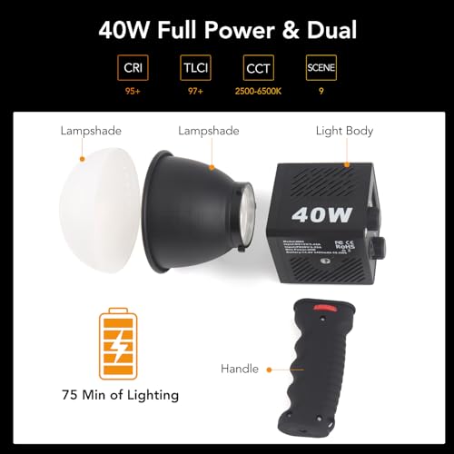 M60 Handle LED Video Light with Soft Box Protable Mini COB LED Bi-Color 2500-8500K CRI≥95 TLCI≥97 Built-in 3400mAh Battery Photo Studio Lights Vlog Shoot Fill Lighting 8 Scenes (M60 Handle lamp)