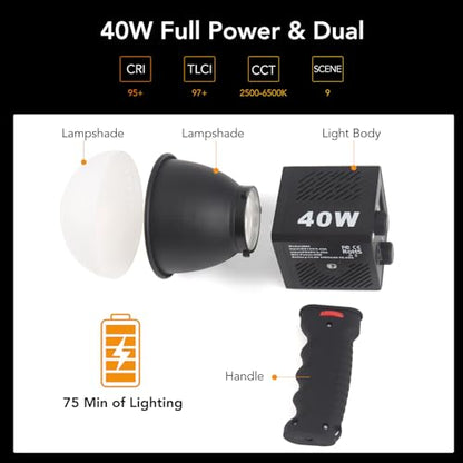 M60 Handle LED Video Light with Soft Box Protable Mini COB LED Bi-Color 2500-8500K CRI≥95 TLCI≥97 Built-in 3400mAh Battery Photo Studio Lights Vlog Shoot Fill Lighting 8 Scenes (M60 Handle lamp)