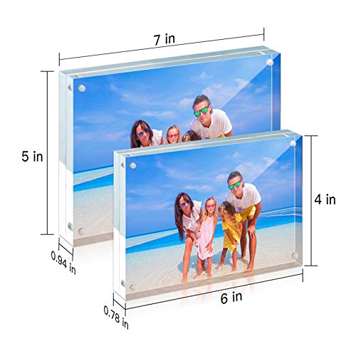 HELPLEX 6 Pack Acrylic Frame, 5x7&4x6 Combinations, 20% Thicker, 20-24mm Thick Acrylic Picture Frames, Frameless Clear Double Sided Magnetic Frame, Free Standing Desktop Display - size: Acrylic Frame Set(6 Pack)