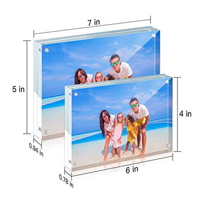 HELPLEX 6 Pack Acrylic Frame, 5x7&4x6 Combinations, 20% Thicker, 20-24mm Thick Acrylic Picture Frames, Frameless Clear Double Sided Magnetic Frame, Free Standing Desktop Display - size: Acrylic Frame Set(6 Pack)