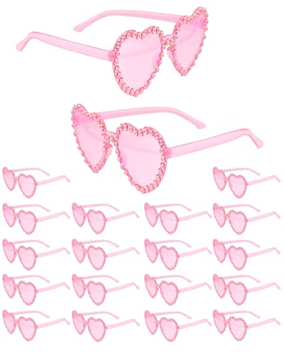 20 Pairs Heart Shaped Sunglasses for Women Colorful Glasses Fun Trendy Transparent Heart Sunglasses Party Favor - color: Rhinestone Pink - 20 Pack