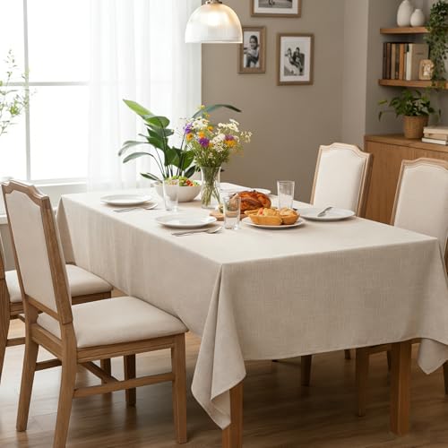 Table Cloth Rectangular Waterproof Faux Linen Table Cover for Dining,Parties Wedding Farmhouse 60x84 Stain Resistant Wrinkle Free Decorative Nature 1 Pack - color: Nature, size: 84" x 60" (Rectangular)