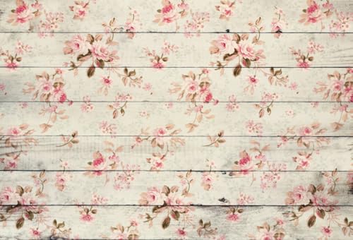 AOFOTO 7x5ft Vintage Wooden Plank with Rose Photography Background Retro Wood Board Backdrop Mum Lady Girl Kid Baby Woman Artistic Portrait Mother's Day Photoshoot Studio Props Video Drape Wallpaper - size: 7x5ft