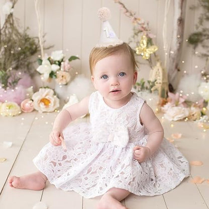 Baby In Bloom 1st Birthday Hat - First Birthday Party Decorations, Boho Cute First Birthday Hat - color: White