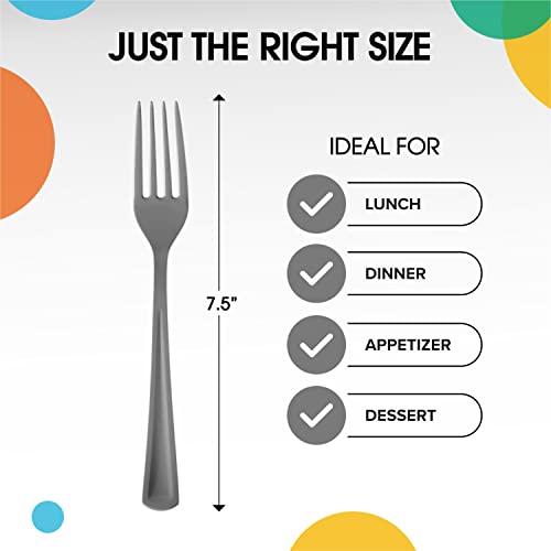 Party Solids 200 Pcs Heavy Duty Plastic Forks - Silver Disposable Flatware, Plastic Silverware - color: Silver