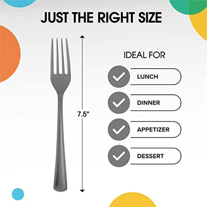 Party Solids 200 Pcs Heavy Duty Plastic Forks - Silver Disposable Flatware, Plastic Silverware - color: Silver