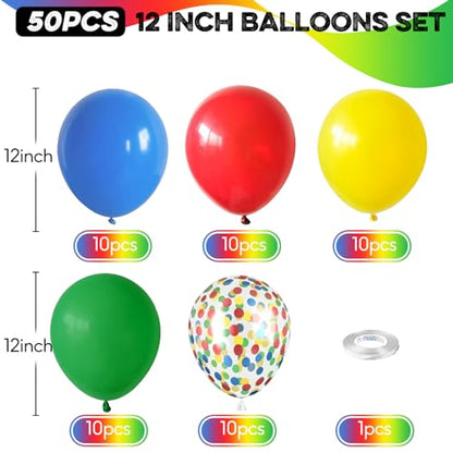 Red Blue Yellow Green Balloon Set, 12 Inch Carnival Circus Party Balloon Red Blue Green Yellow Helium Balloons Confetti Latex Balloon for Video Game Party Rainbow Kid Birthday Party Carnival Circus - color: Red Blue Yellow Green