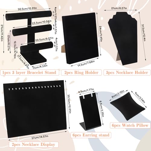 20 Pcs Black Velvet Jewelry Display Sets, Necklace Bracelet Holder Jewelry Bust Holder Stand Ring Display Stand for Selling Craft Showcase Organizer