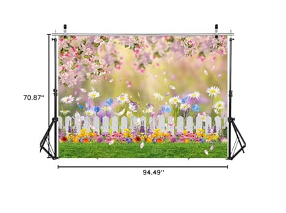 8x6ft Spring Backdrop Pink Flower Garden Photography Backdrop Easter Decor Banner Kids Children Birthday Banner X-211 - size: 8x6ft